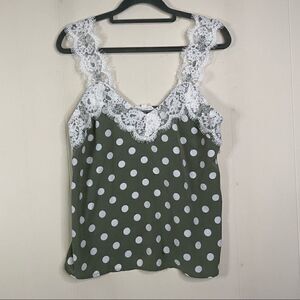 Akaiv Polka Dot Lace Trim Tank Top